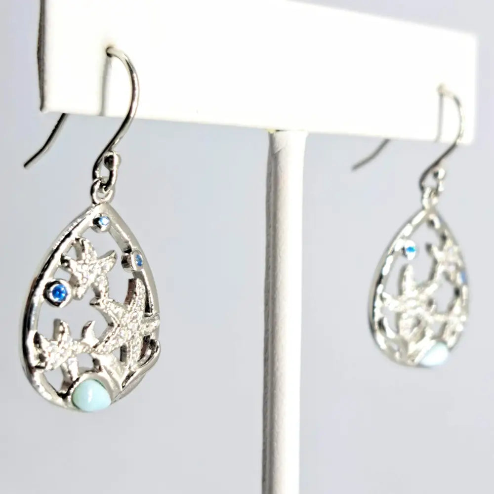 ?STars of the Sea’ 1.5’’ Earrings - Larimar Topaz Crystal Anti-tarnish Sterling