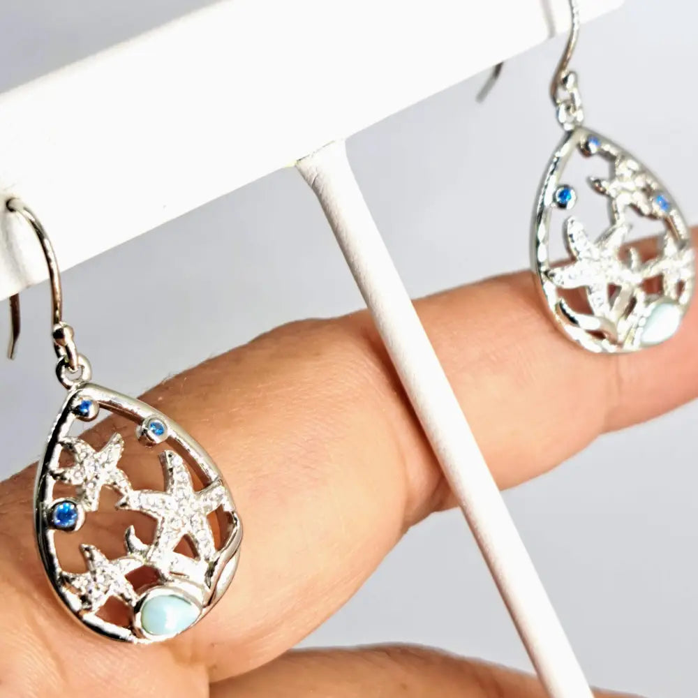 ?STars of the Sea’ 1.5’’ Earrings - Larimar Topaz Crystal Anti-tarnish Sterling
