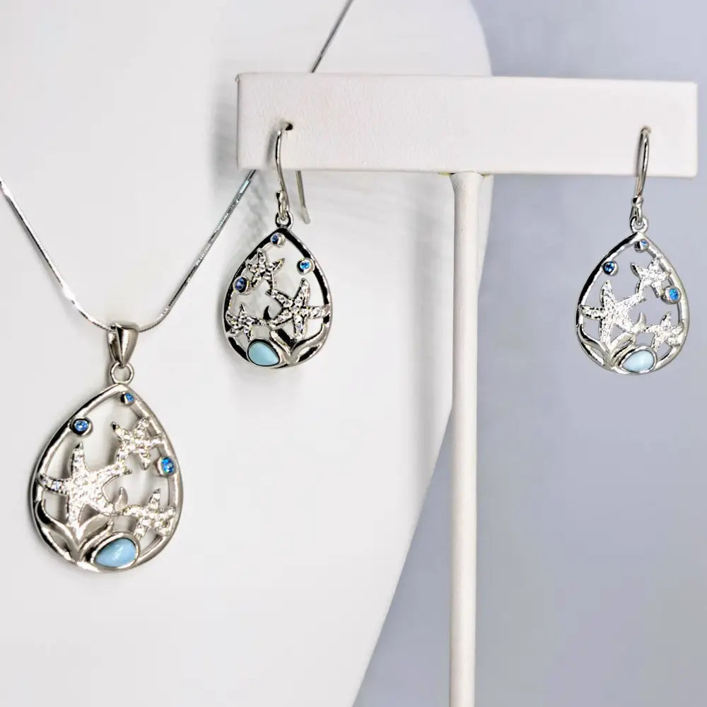 ?STars of the Sea’ 1.5’’ Earrings - Larimar Topaz Crystal Anti-tarnish Sterling