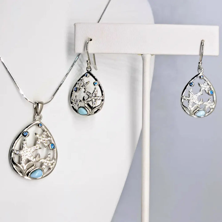 ?STars of the Sea’ 1.5’’ Earrings - Larimar Topaz Crystal Anti-tarnish Sterling