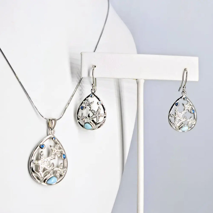 ?STars of the Sea’ Pendant Necklace - Larimar Topaz Crystal Anti-tarnish Sterling