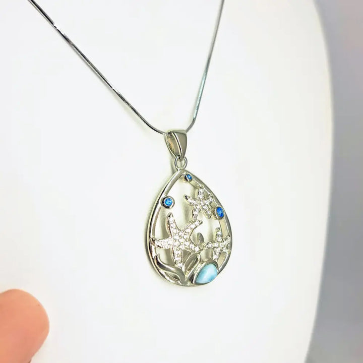 ?STars of the Sea’ Pendant Necklace - Larimar Topaz Crystal Anti-tarnish Sterling