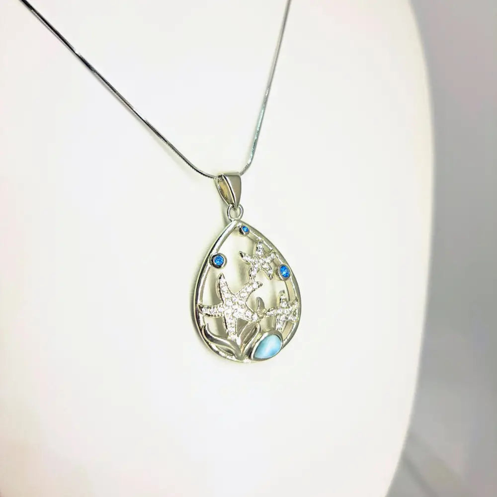 ?STars of the Sea’ Pendant Necklace - Larimar Topaz Crystal Anti-tarnish Sterling