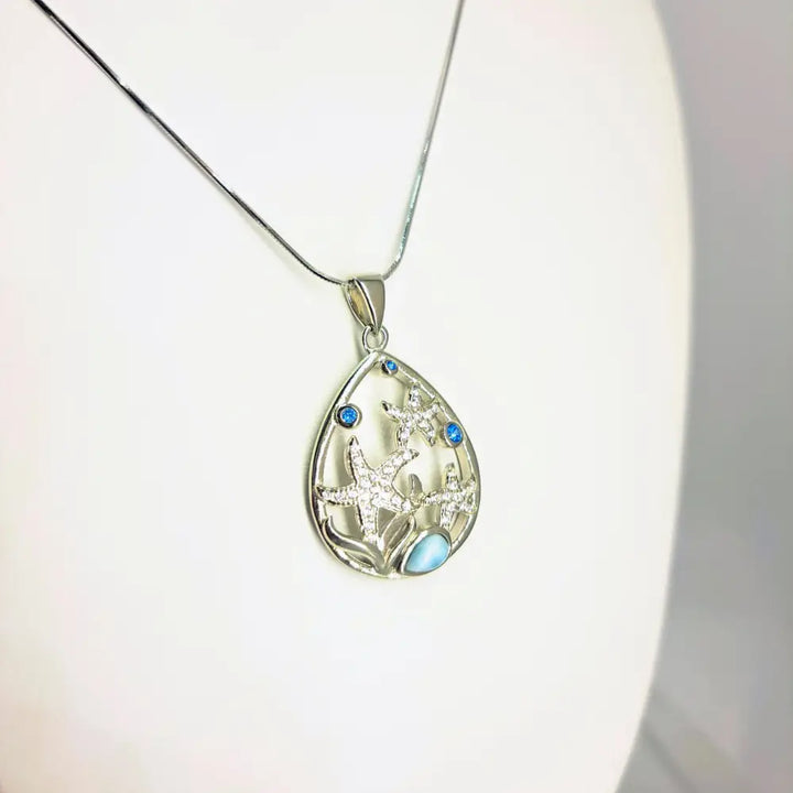 ?STars of the Sea’ Pendant Necklace - Larimar Topaz Crystal Anti-tarnish Sterling