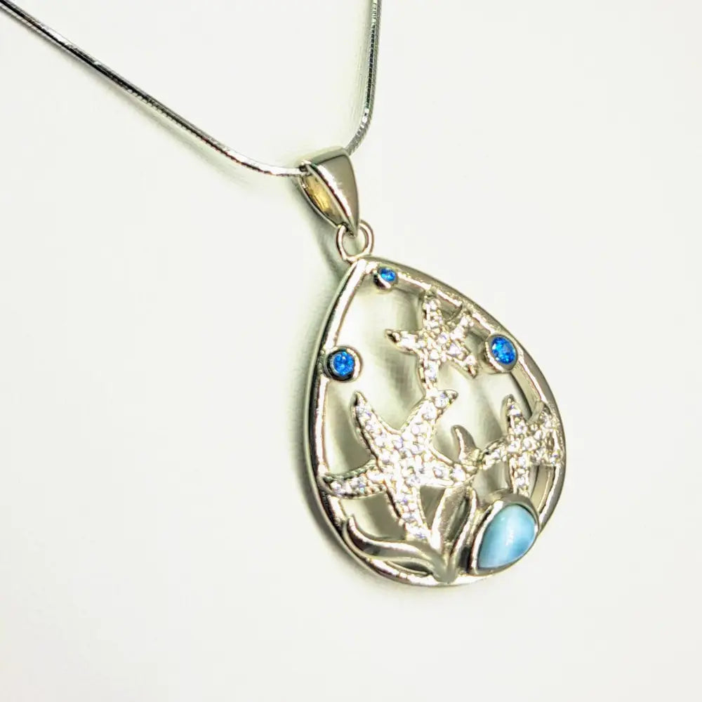 ?STars of the Sea’ Pendant Necklace - Larimar Topaz Crystal Anti-tarnish Sterling