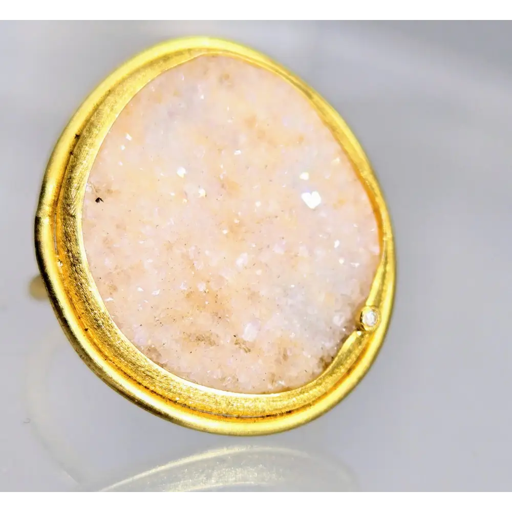 ?SUgar!’ Adj. Sz. Ring - Druzy Quartz Diamond 18k Gold Over Sterling - Key West Local Luxe