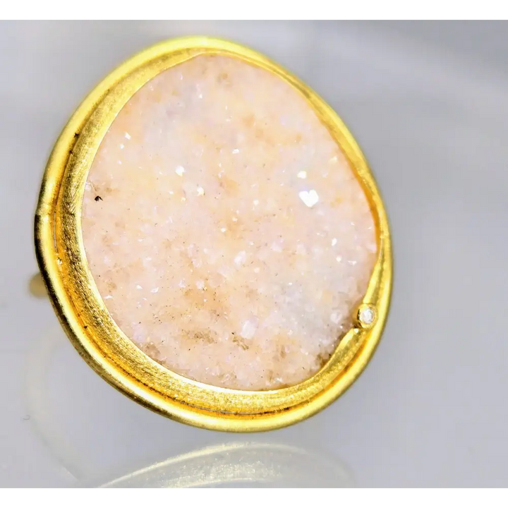 ?SUgar!’ Adj. Sz. Ring - Druzy Quartz Diamond 18k Gold Over Sterling - Key West Local Luxe