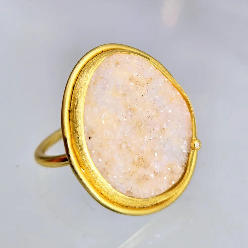 ?SUgar!’ Adj. Sz. Ring - Druzy Quartz Diamond 18k Gold Over Sterling - Key West Local Luxe