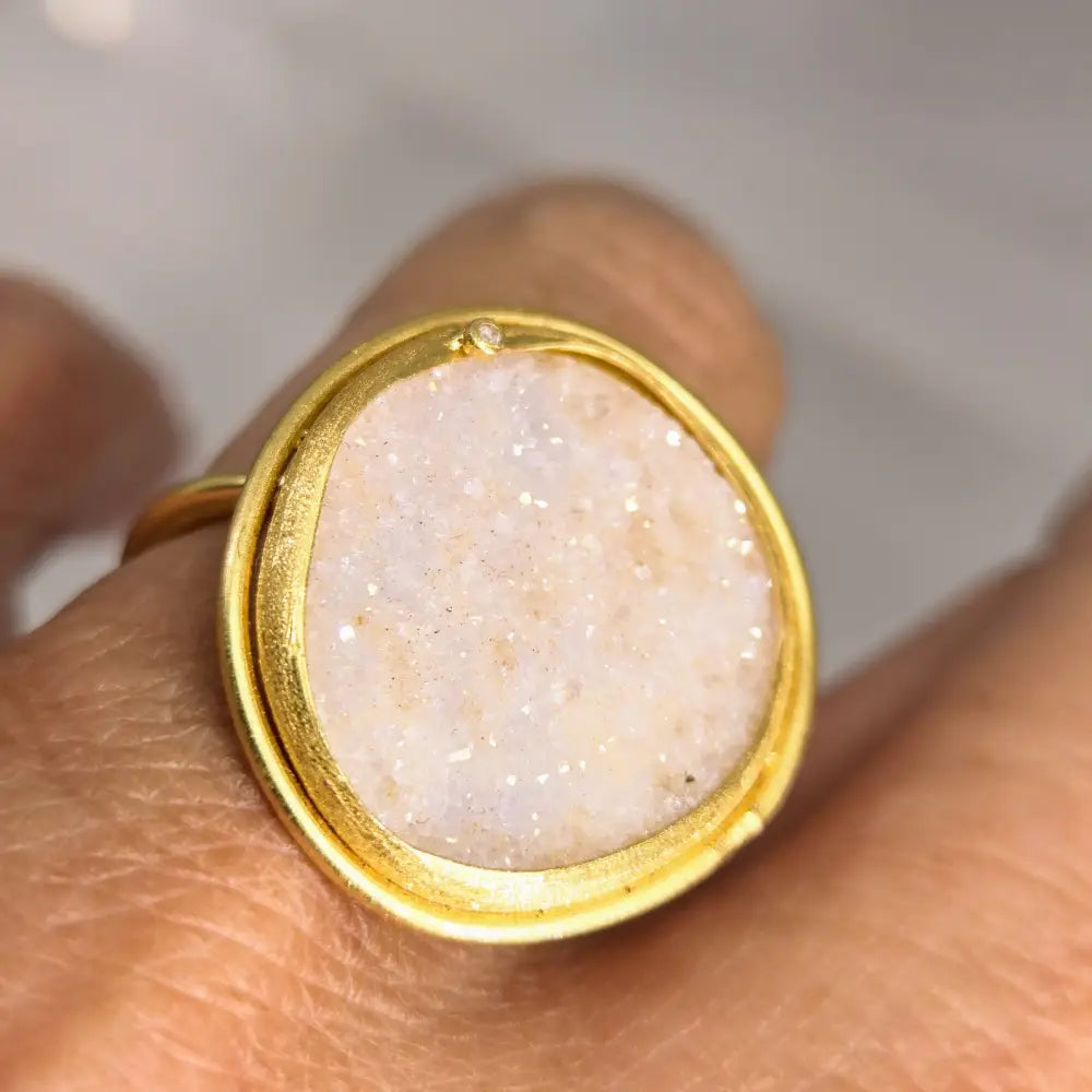 ?SUgar!’ Adj. Sz. Ring - Druzy Quartz Diamond 18k Gold Over Sterling - Key West Local Luxe