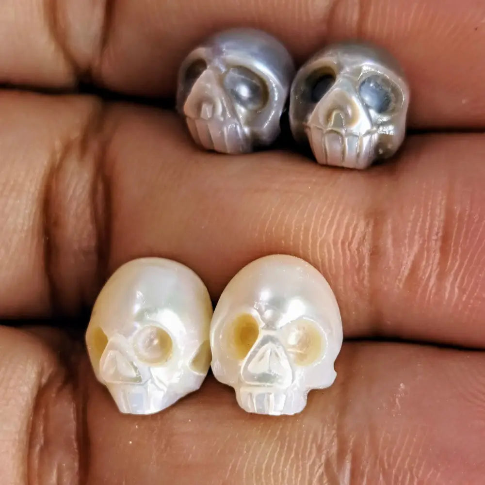 ?SUgar Skull’.5’’ Stud Earrings - Hand-carved Pearls Sterling - Earrings