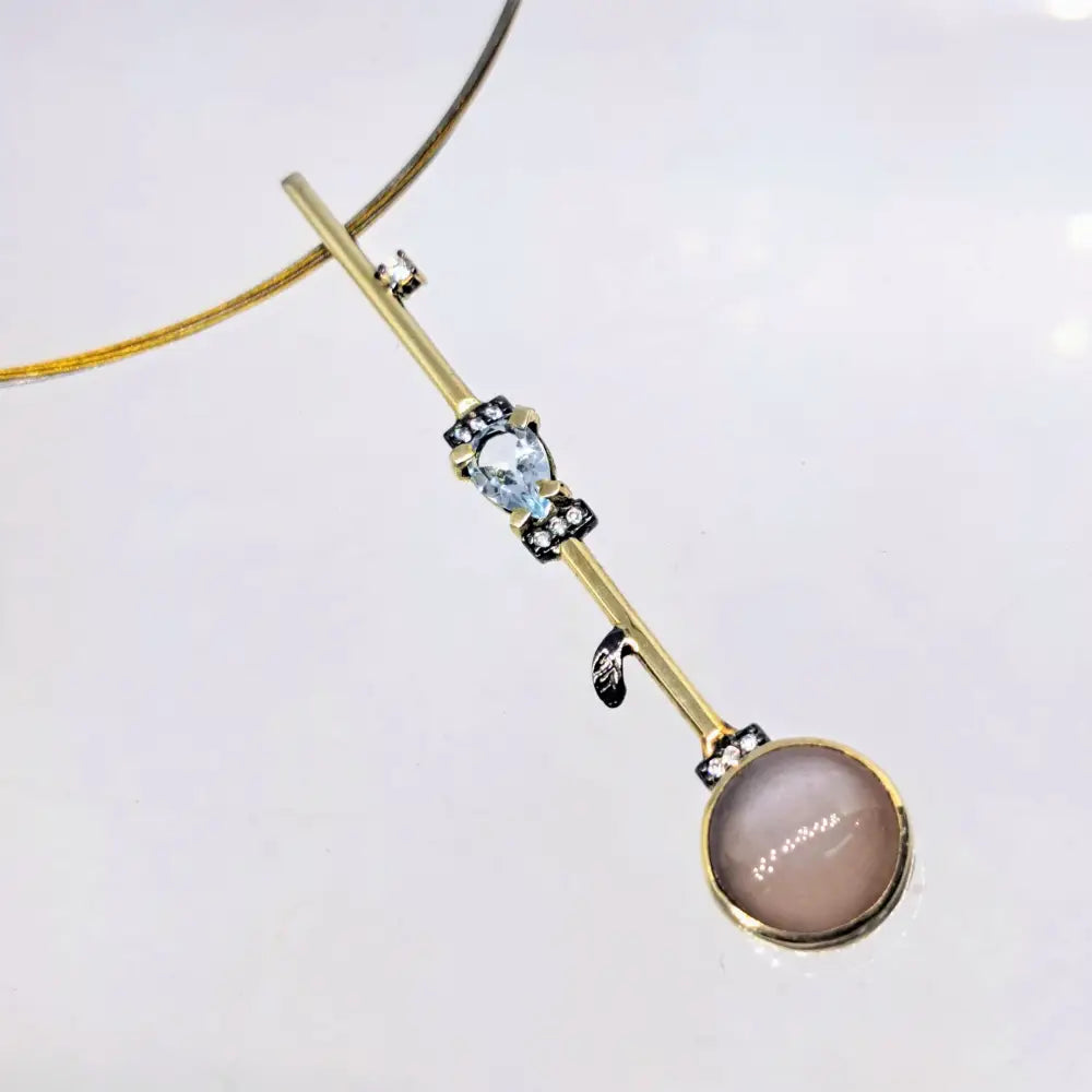?SUltry Swizzle Stick’ 18’’ Necklace - Topaz Zircon Grey Moonstone Gold Sterling - Pendant