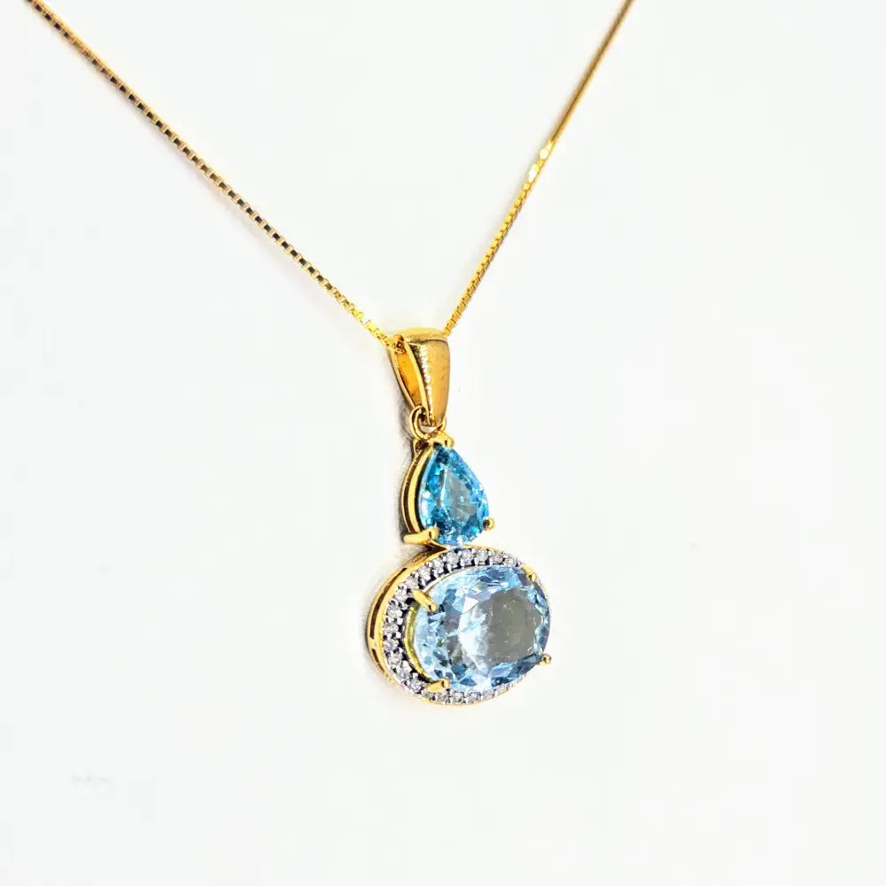 Summer Breeze 18’’ Necklace 1’’ Pendant Topaz Diamonds Blue Zircon Box Chain