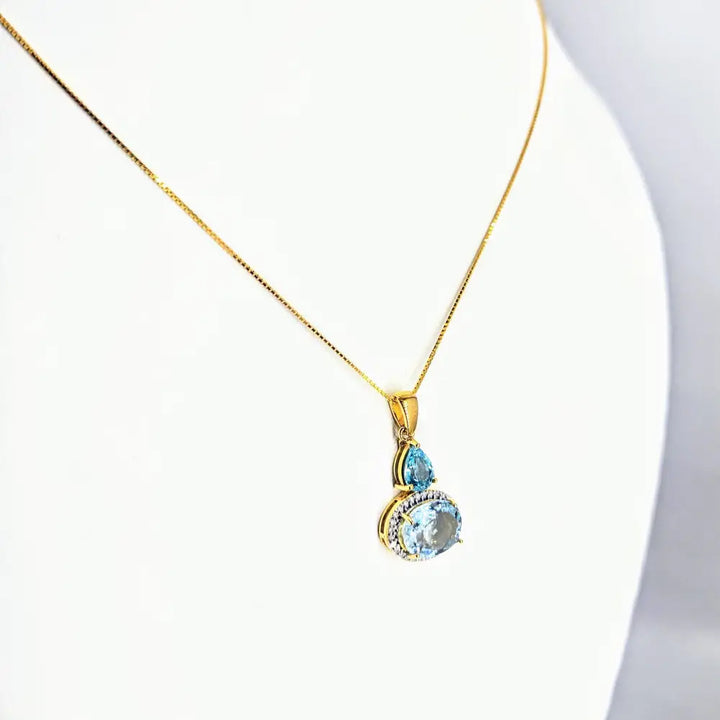 Summer Breeze 18’’ Necklace 1’’ Pendant Topaz Diamonds Blue Zircon Box Chain