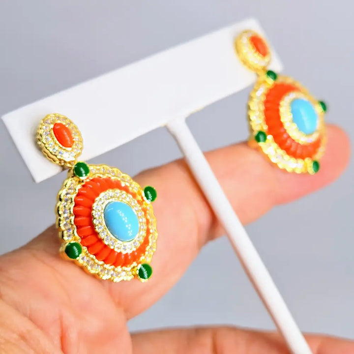 ?SUnny Delight’ 1.5’’ Earrings - Turquoise Zircon 18k Gold-plated Brass
