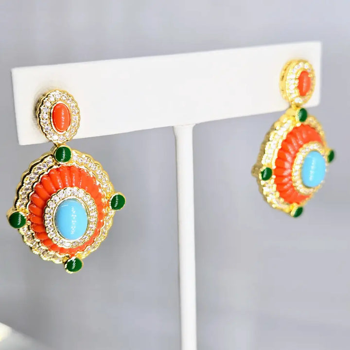 ?SUnny Delight’ 1.5’’ Earrings - Turquoise Zircon 18k Gold-plated Brass