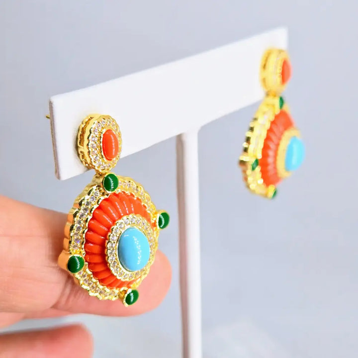 ?SUnny Delight’ 1.5’’ Earrings - Turquoise Zircon 18k Gold-plated Brass