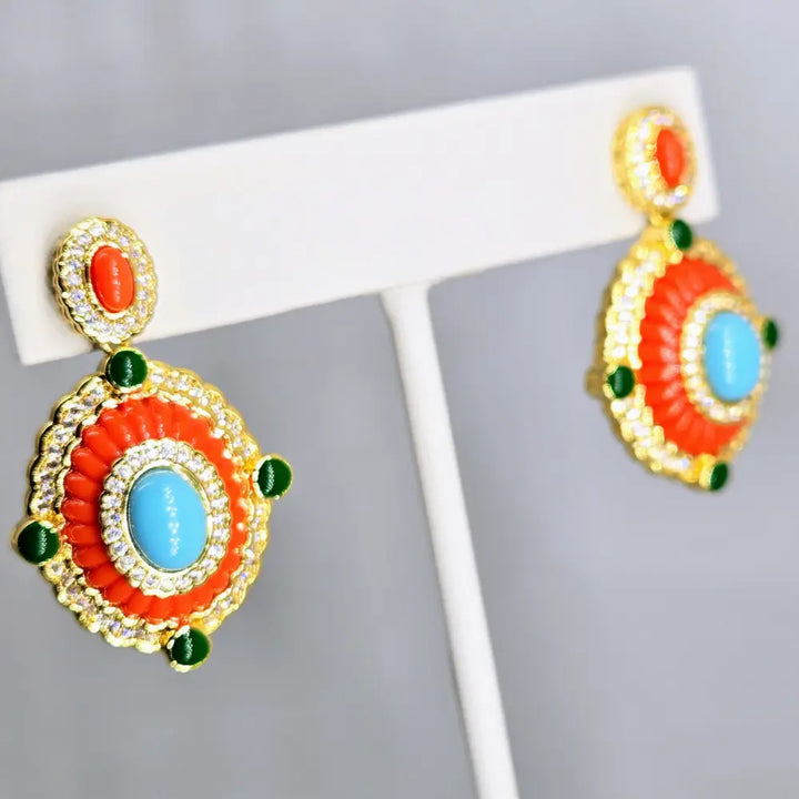 ?SUnny Delight’ 1.5’’ Earrings - Turquoise Zircon 18k Gold-plated Brass