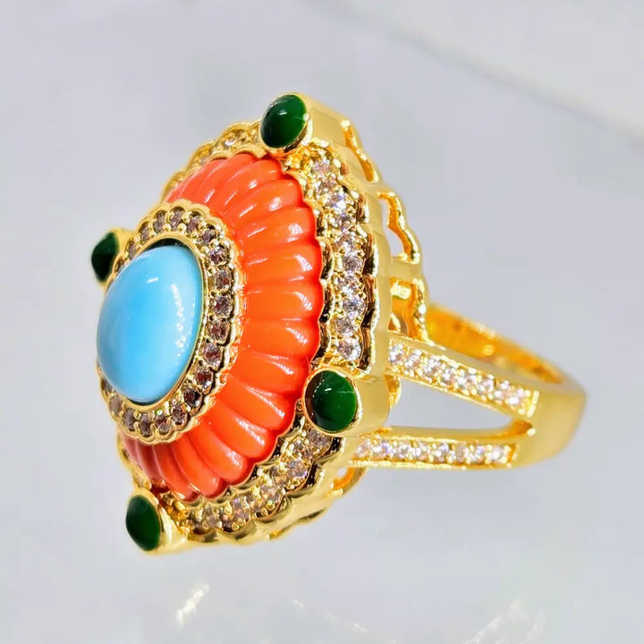 ?SUnny Delight’ Sz 6 Ring - Turquoise Zircon 18k Gold-plated Brass