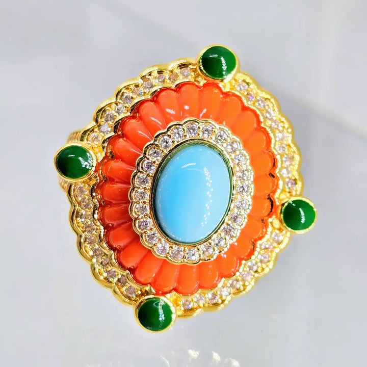?SUnny Delight’ Sz 6 Ring - Turquoise Zircon 18k Gold-plated Brass