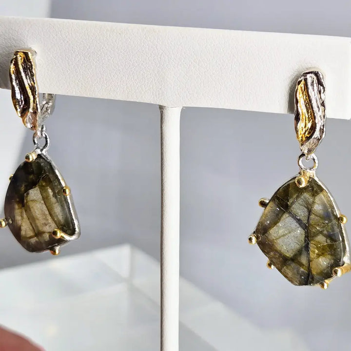 Surprise! 1.5’’ Earrings - Labradorite Sterling 18k Gold