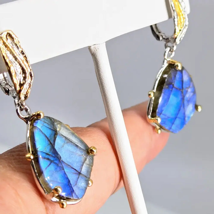 Surprise! 1.5’’ Earrings - Labradorite Sterling 18k Gold