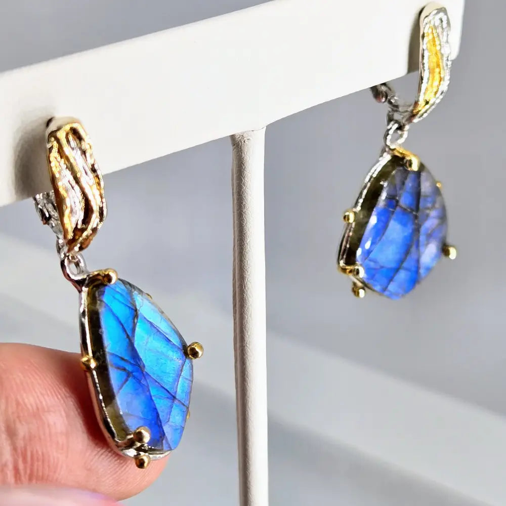 Surprise! 1.5’’ Earrings - Labradorite Sterling 18k Gold