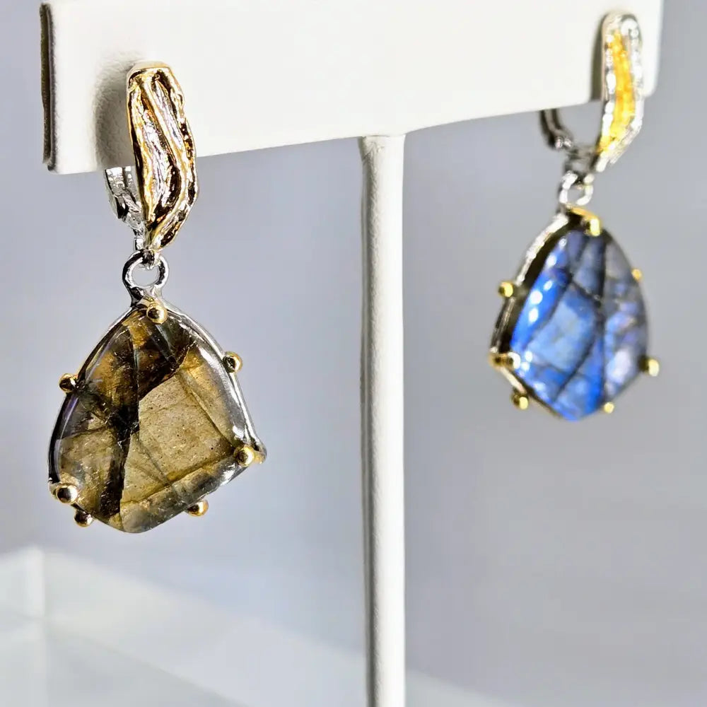 Surprise! 1.5’’ Earrings - Labradorite Sterling 18k Gold