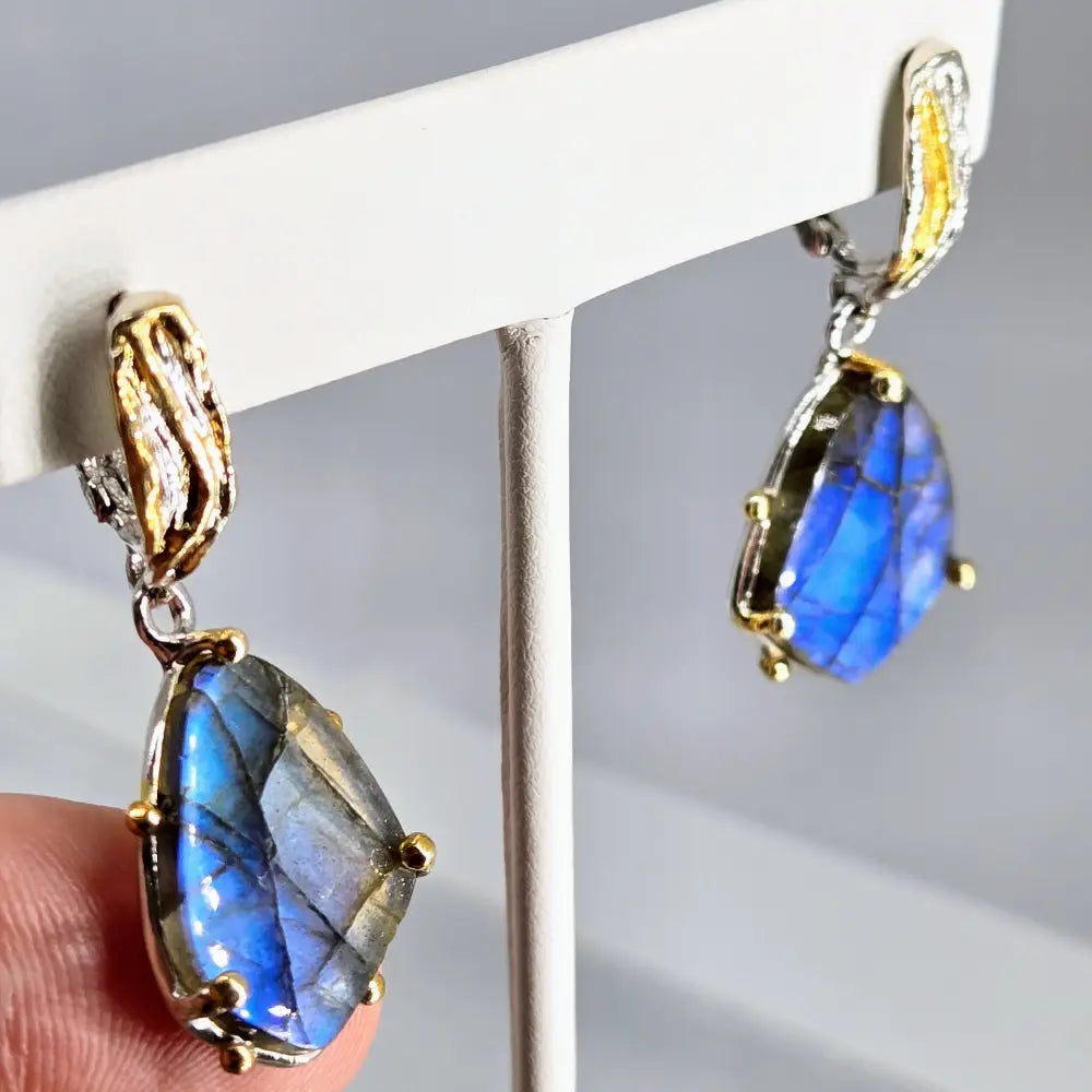 Surprise! 1.5’’ Earrings - Labradorite Sterling 18k Gold