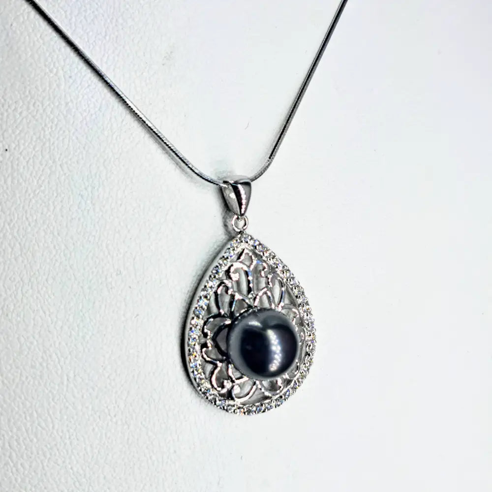 ?TAhitian Garden’ 1.25’’ Pendant 18’’ Necklace - Tahitian Pearl Zircon Anti-tarnish Sterling