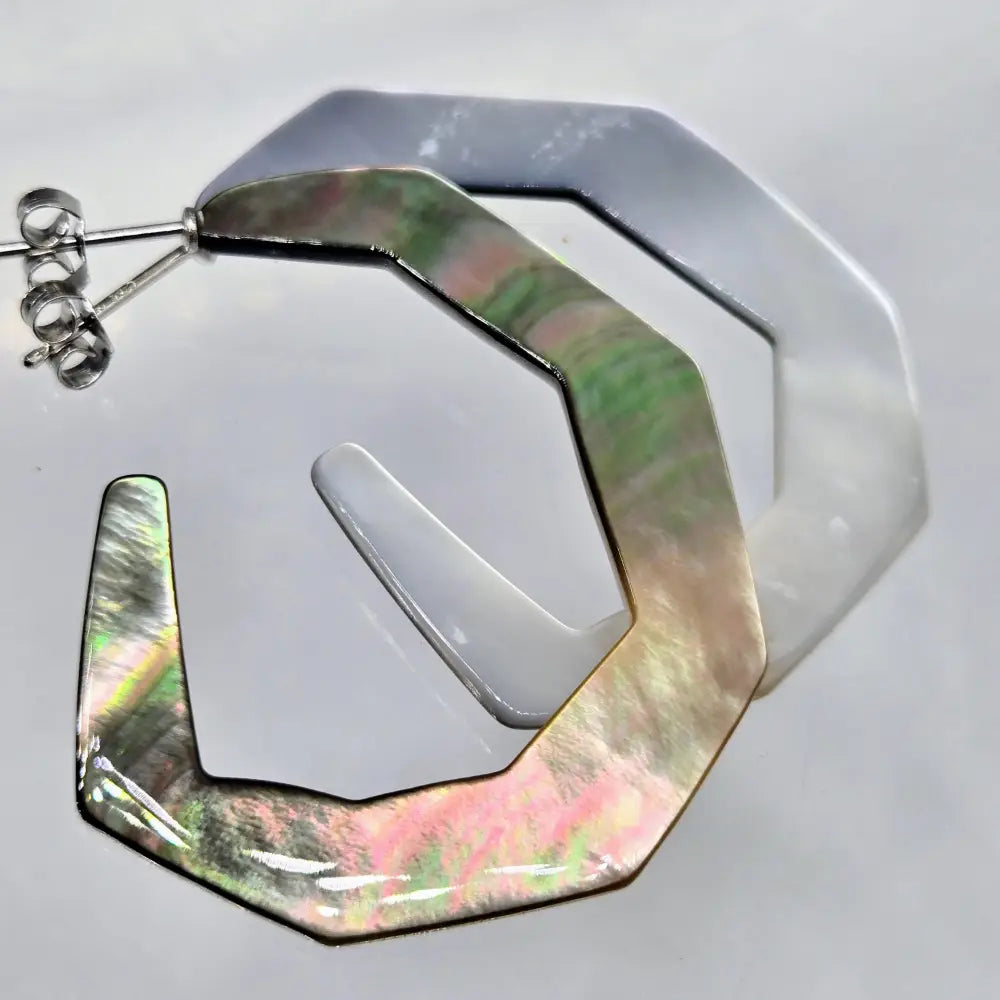 ?TAhitian Geo Hoops’ 1.75’’ Earrings - Tahitian Mother of Pearl Sterling
