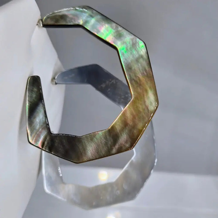 ?TAhitian Geo Hoops’ 1.75’’ Earrings - Tahitian Mother of Pearl Sterling