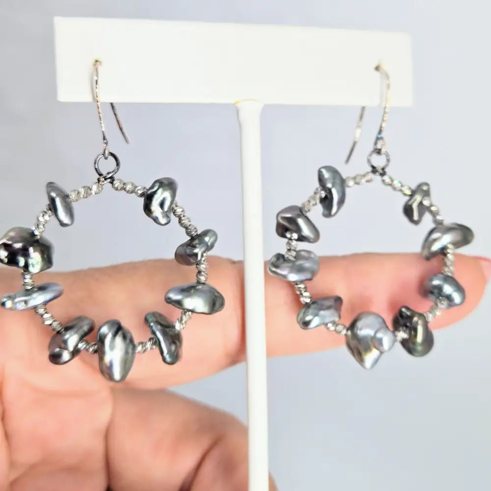 ?TAhitian Keshi Hoops’ 2.25’’ Earrings - Tahitian Pearls Sterling - Key West Local Luxe