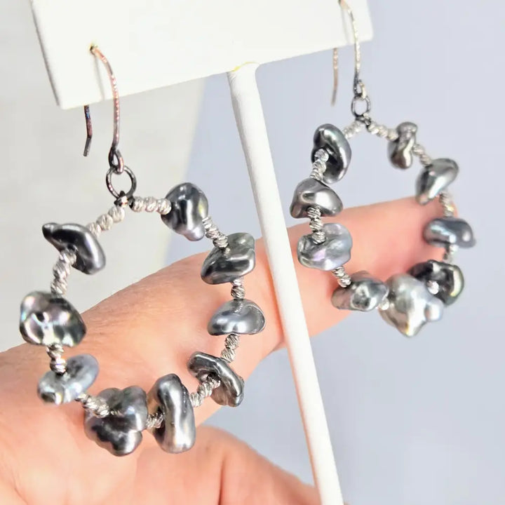 ?TAhitian Keshi Hoops’ 2.25’’ Earrings - Tahitian Pearls Sterling - Key West Local Luxe
