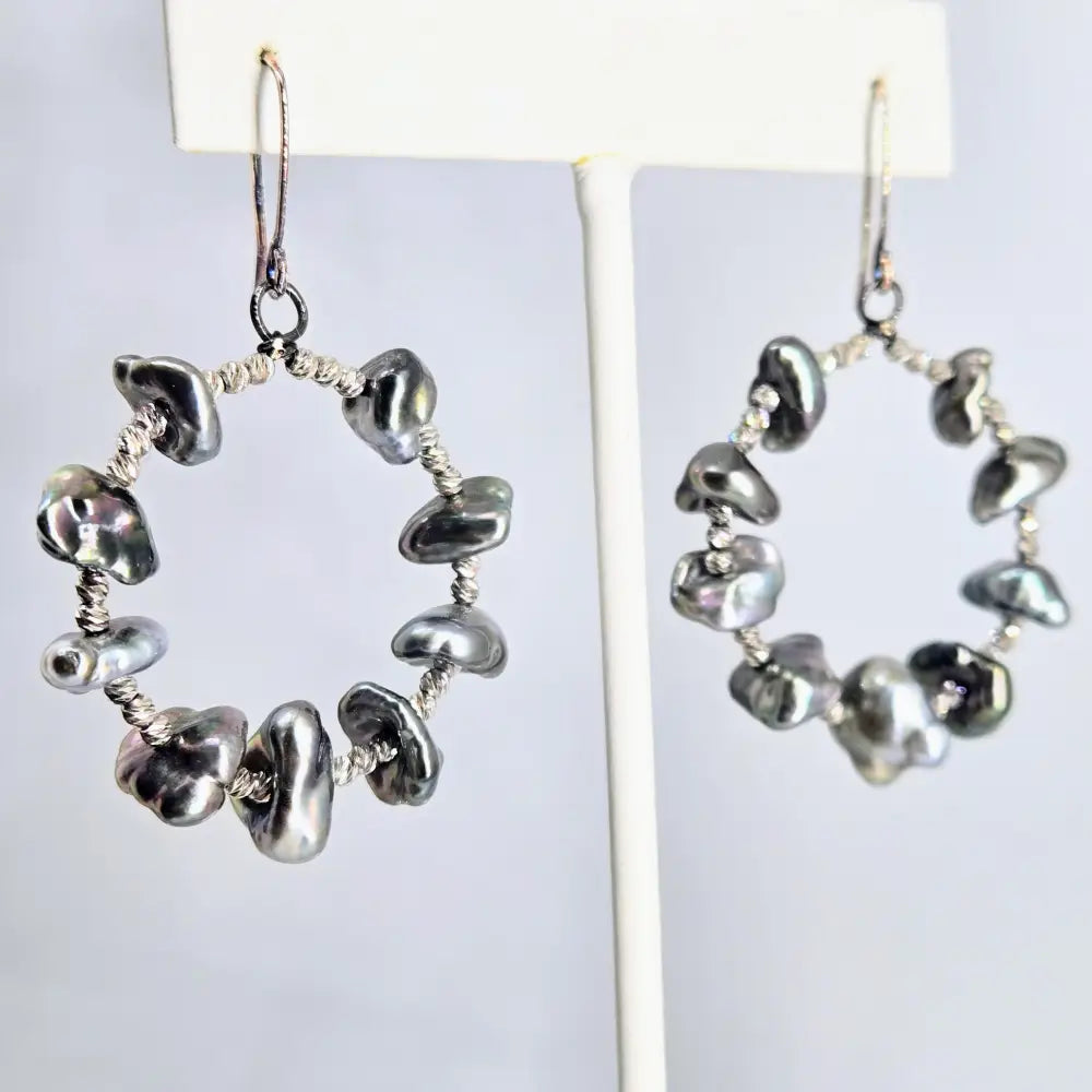 ?TAhitian Keshi Hoops’ 2.25’’ Earrings - Tahitian Pearls Sterling - Key West Local Luxe