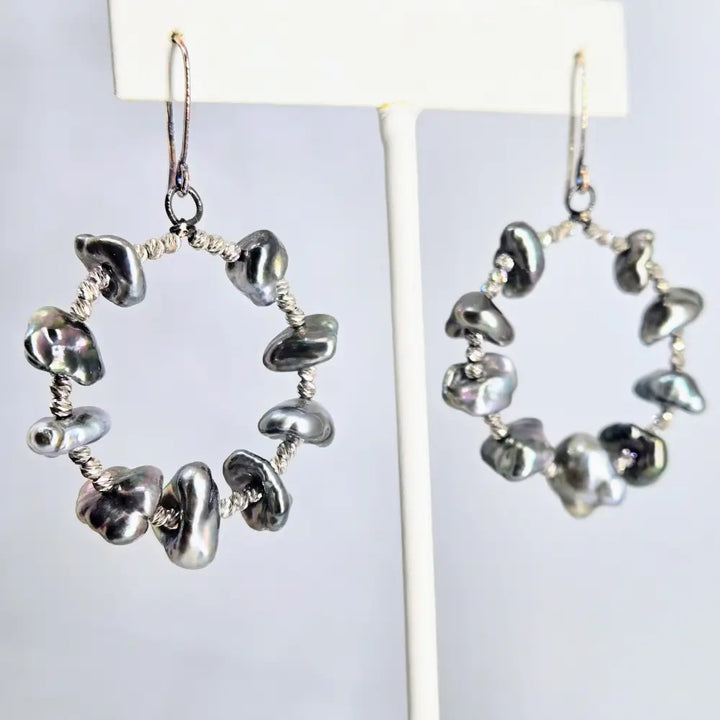 ?TAhitian Keshi Hoops’ 2.25’’ Earrings - Tahitian Pearls Sterling - Key West Local Luxe