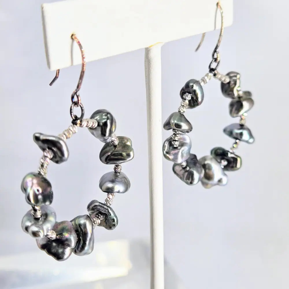 ?TAhitian Keshi Hoops’ 2.25’’ Earrings - Tahitian Pearls Sterling - Key West Local Luxe