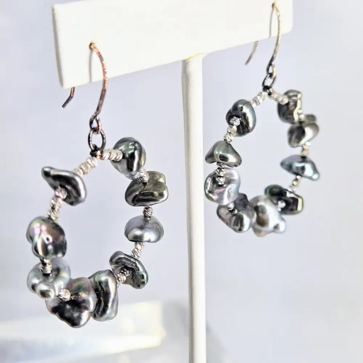 ?TAhitian Keshi Hoops’ 2.25’’ Earrings - Tahitian Pearls Sterling - Key West Local Luxe