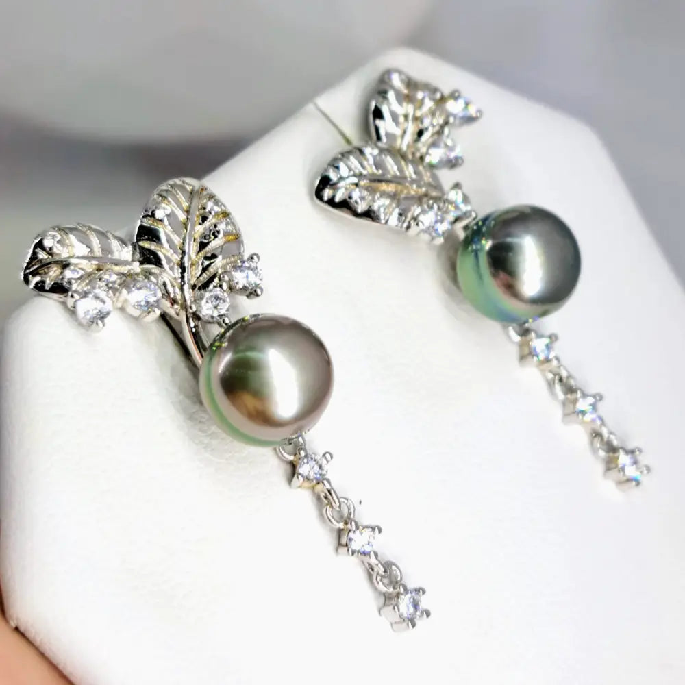 ?TAhitian Sparkles’ 1.5’’ Earrings - Tahitian Pearls White Topaz Anti-tarnish Sterling