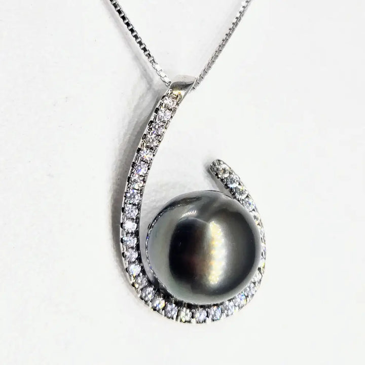 ?TAhitian Treat #20’’ Pendant Necklace - Tahitian Pearl Zircon Crystals Anti-tarnish Sterling