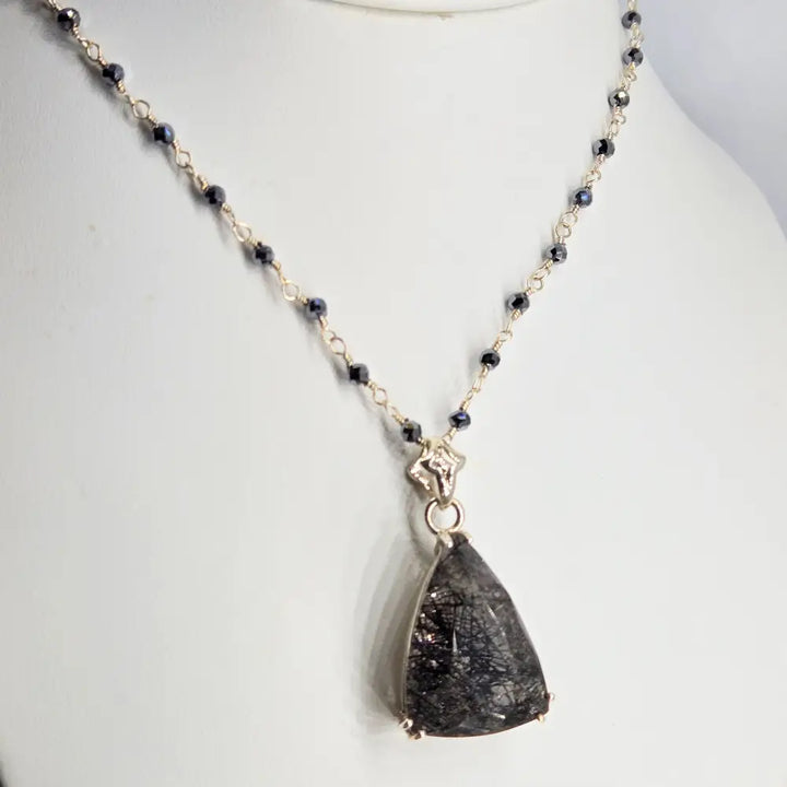 ?TAngled Web’ 16-18’’ Pendant Necklace - Tourmalinated Quartz Hematite Silver Filled