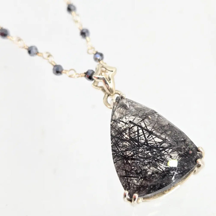 ?TAngled Web’ 16-18’’ Pendant Necklace - Tourmalinated Quartz Hematite Silver Filled