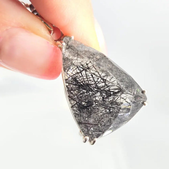 ?TAngled Web’ 16-18’’ Pendant Necklace - Tourmalinated Quartz Hematite Silver Filled