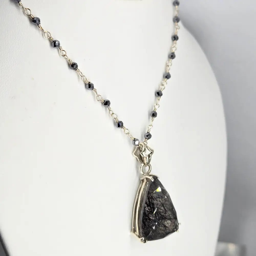 ?TAngled Web’ 16-18’’ Pendant Necklace - Tourmalinated Quartz Hematite Silver Filled