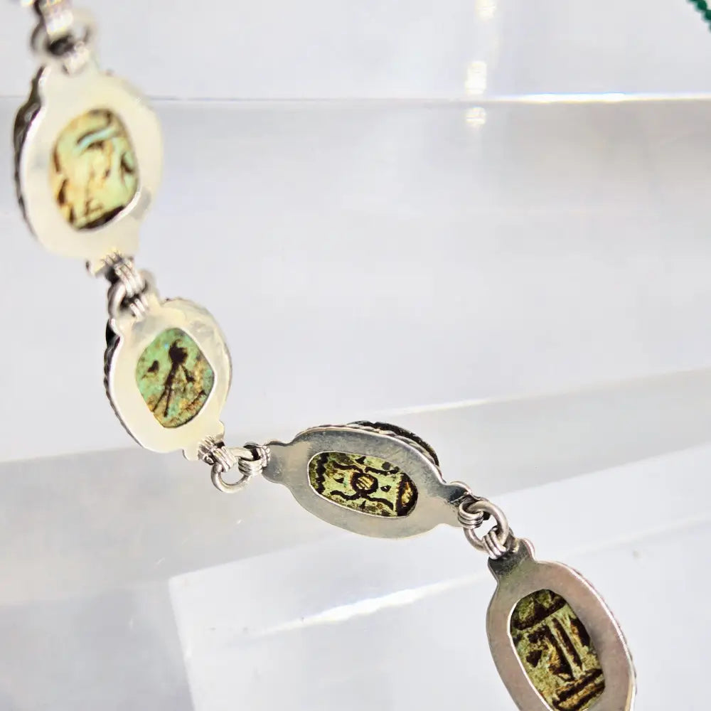 Outlet ?The Beatles!’ 7.5’’-8’’ Bracelet - Antique Ceramic Scarabs Sterling