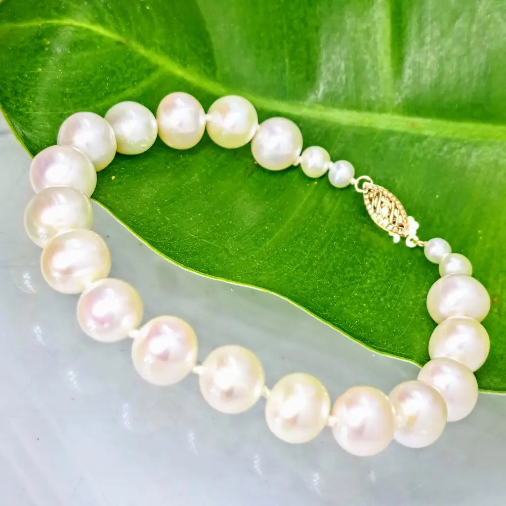 ?THe Classic’ 7.5’’ Bracelet - Pearls 14k - #1 Classic White Near Round Appx 9.5mm