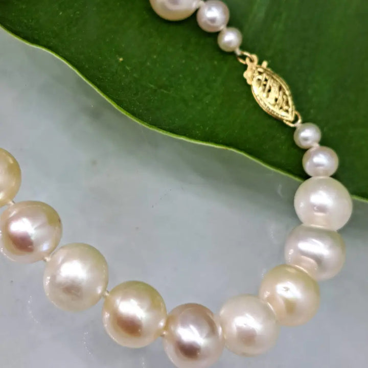 ?THe Classic’ 7.5’’ Bracelet - Pearls 14k - #4 Softest Pastels Near Round Appx 9.25mm