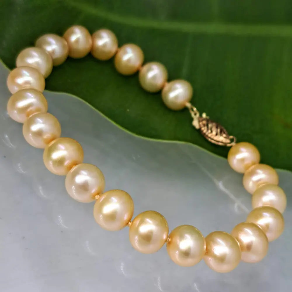 ?THe Classic’ 7.5’’ Bracelet - Pearls 14k - #6 Golden Champagne Near Round Appx 9mm