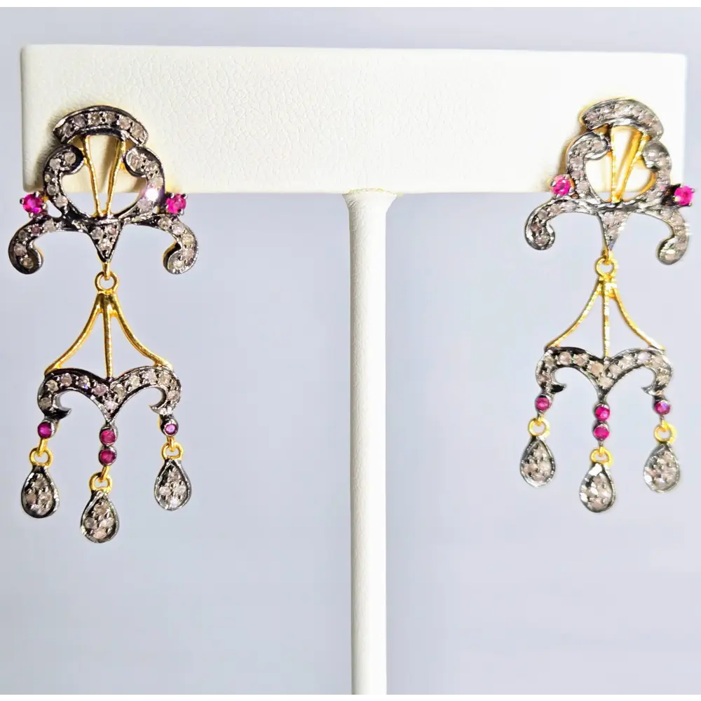 ?THe Clementines’ 1.75’’ Earrings - Diamonds Rubies Sterling 18k Gold Accents