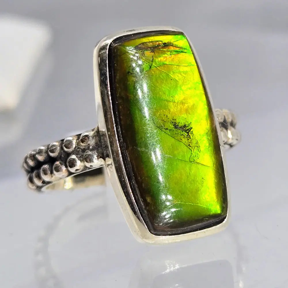?THe Green Flash!’ Sz 8 Ring - Ammolite Sterling