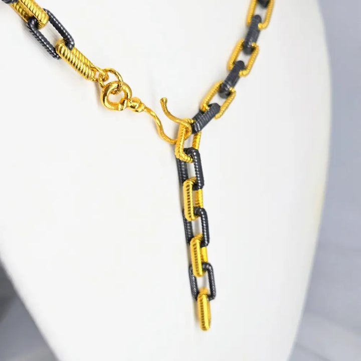 ?THe Links’ Up to 19’’ Necklace - 18k & Black Rhodium Plated Jeweler’s Brass